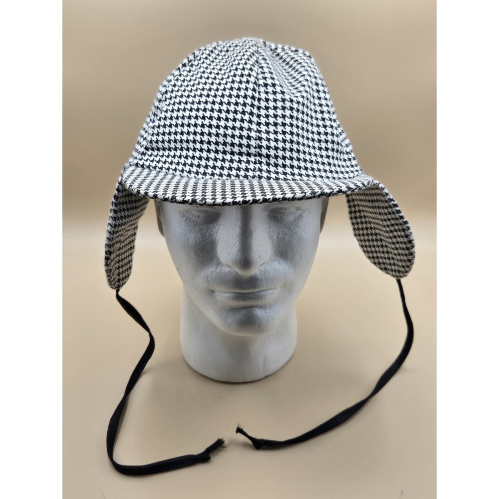 J Hats Brand Vtg Sherlock Holmes Herringbone Pattern Size Large Hat Black White